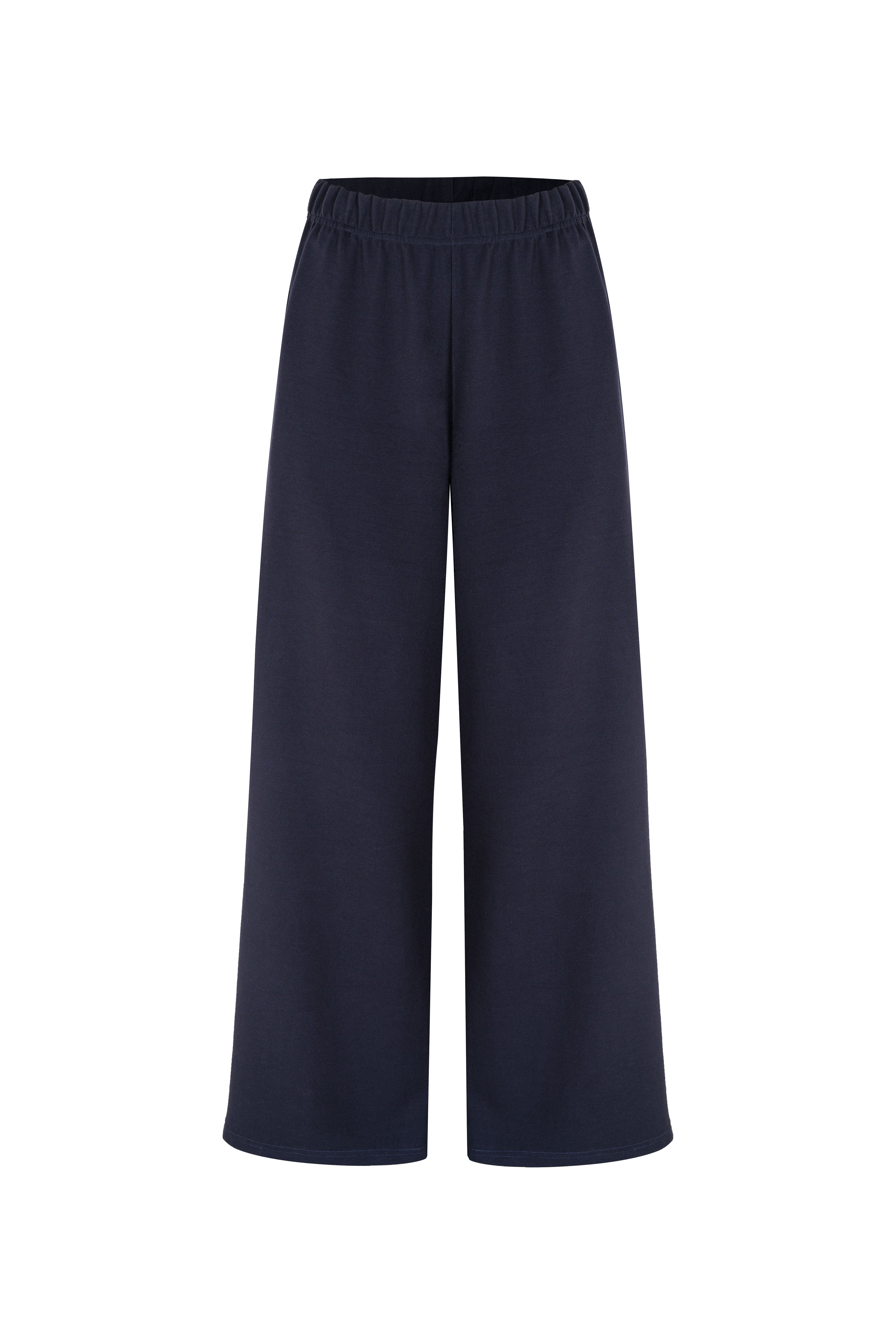 Selinne – Granatowe Spodnie z Szeroką Nogawką