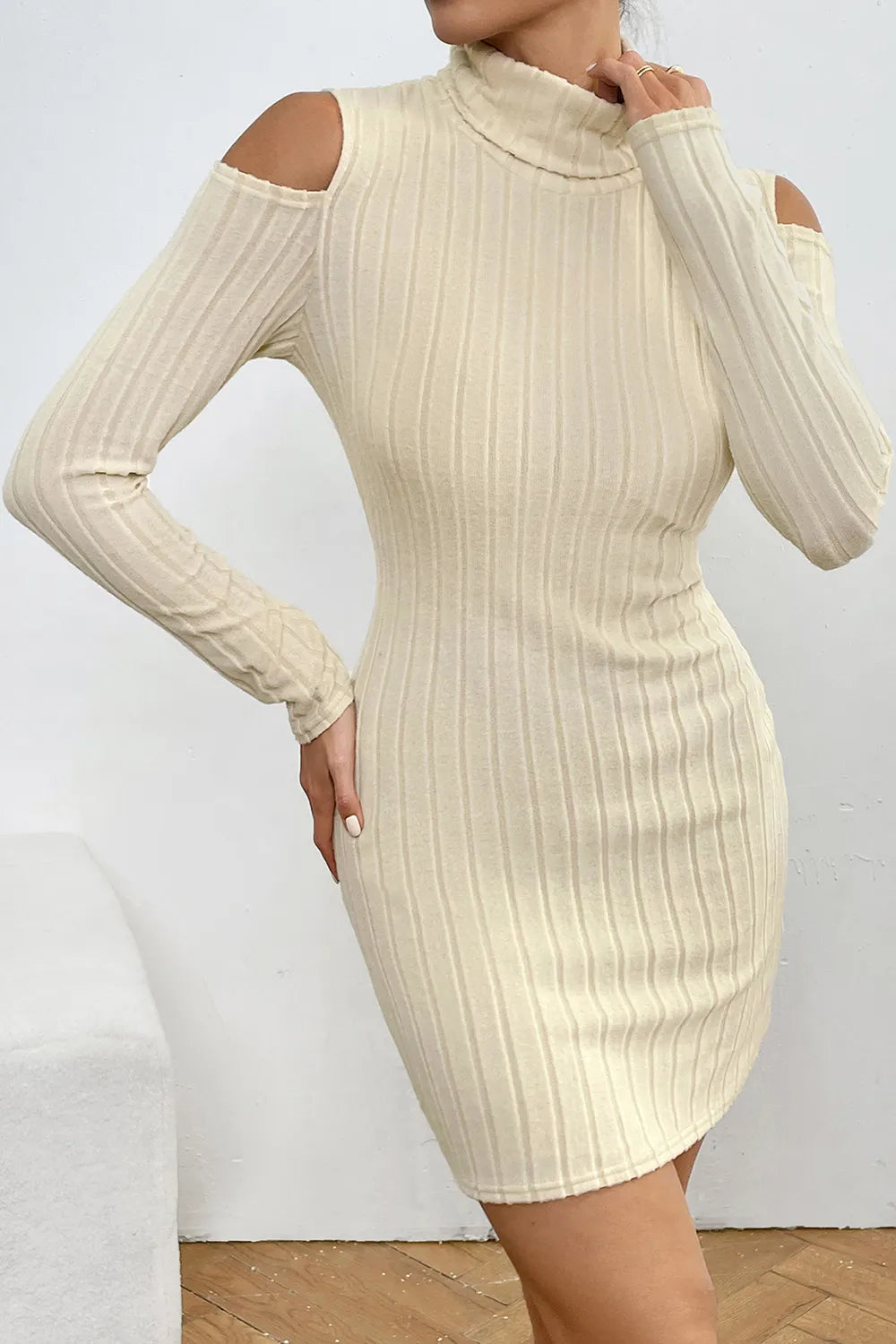 Florentyna™ Ribbed Knit Cold-Shoulder Mini Dress