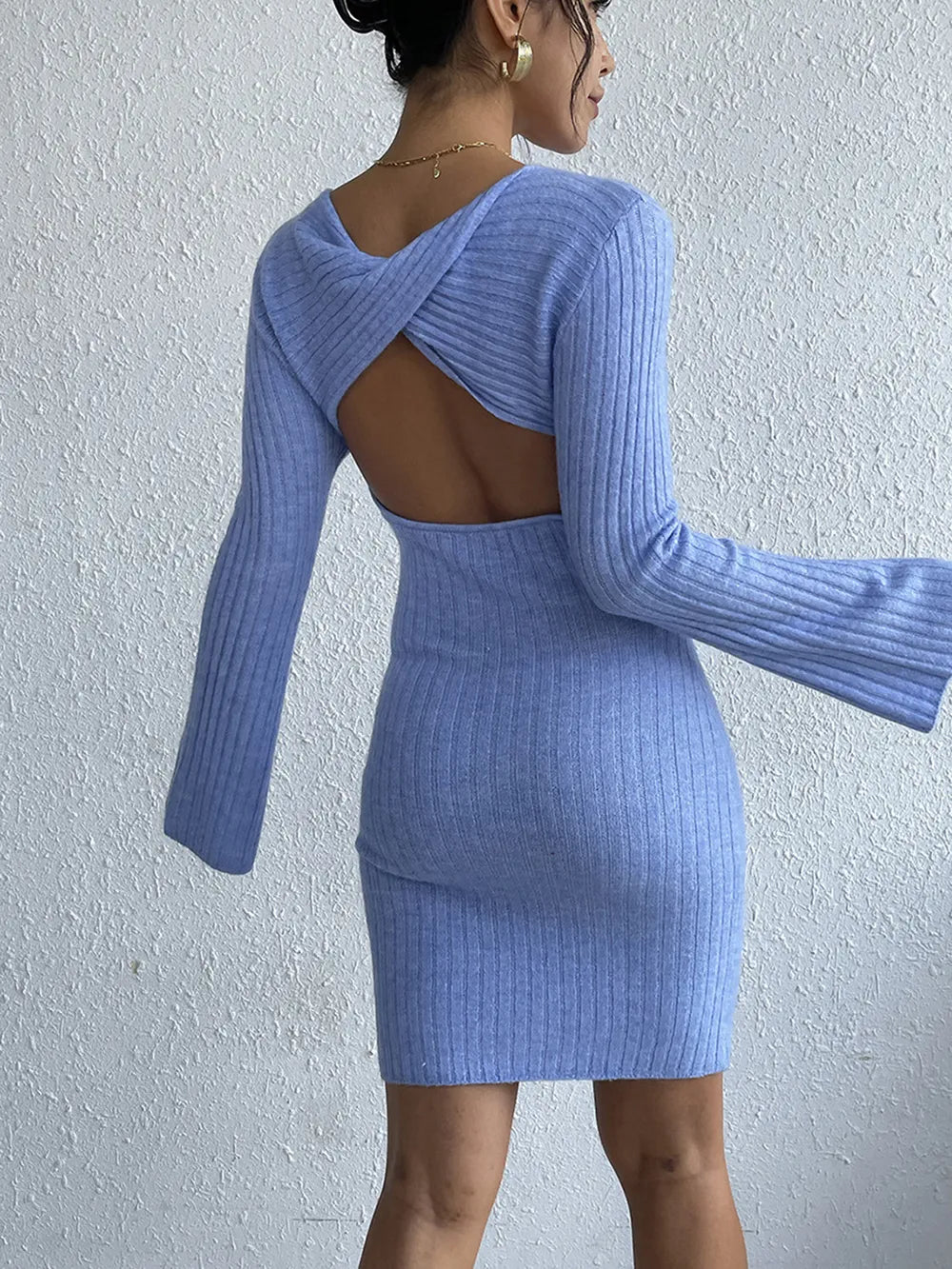 Emilia™ Ribbed Knit Flare-Sleeve Mini Dress