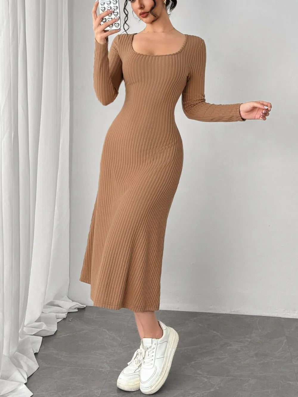 Cecylia™ Ribbed Knit Midi Dress