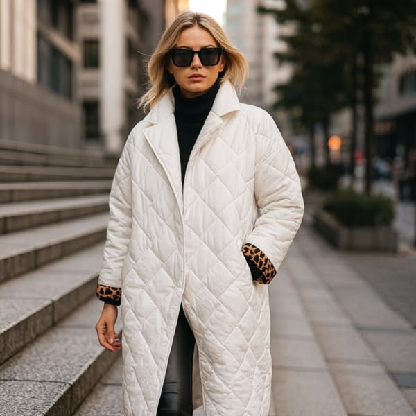 OFIRA | Dwustronny pikowany płaszcz z podszewką w lamparcie cętki