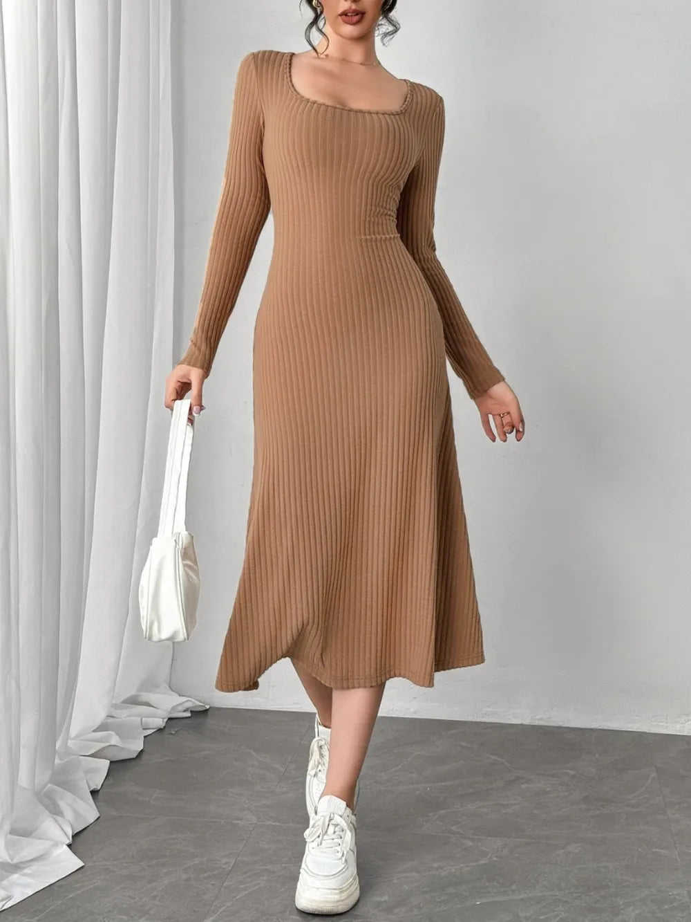 Cecylia™ Ribbed Knit Midi Dress