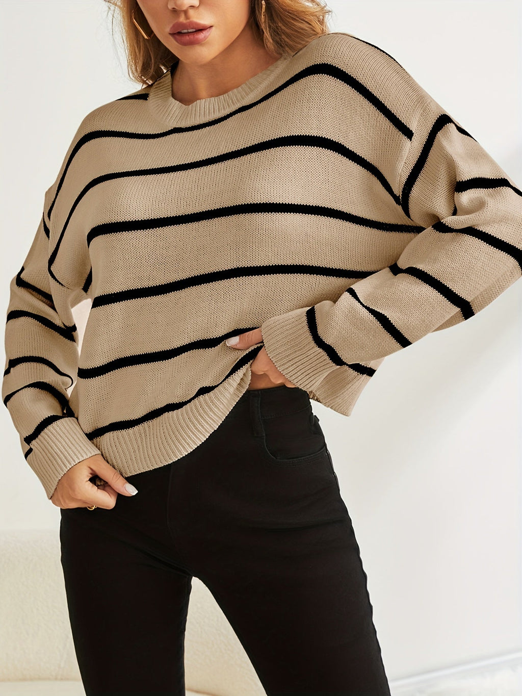 EMMA | Pasiasty sweter z dzianiny