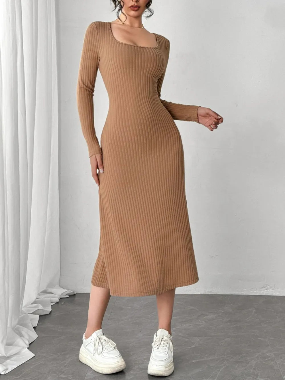 Cecylia™ Ribbed Knit Midi Dress