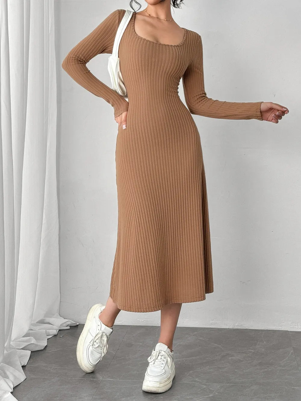 Cecylia™ Ribbed Knit Midi Dress