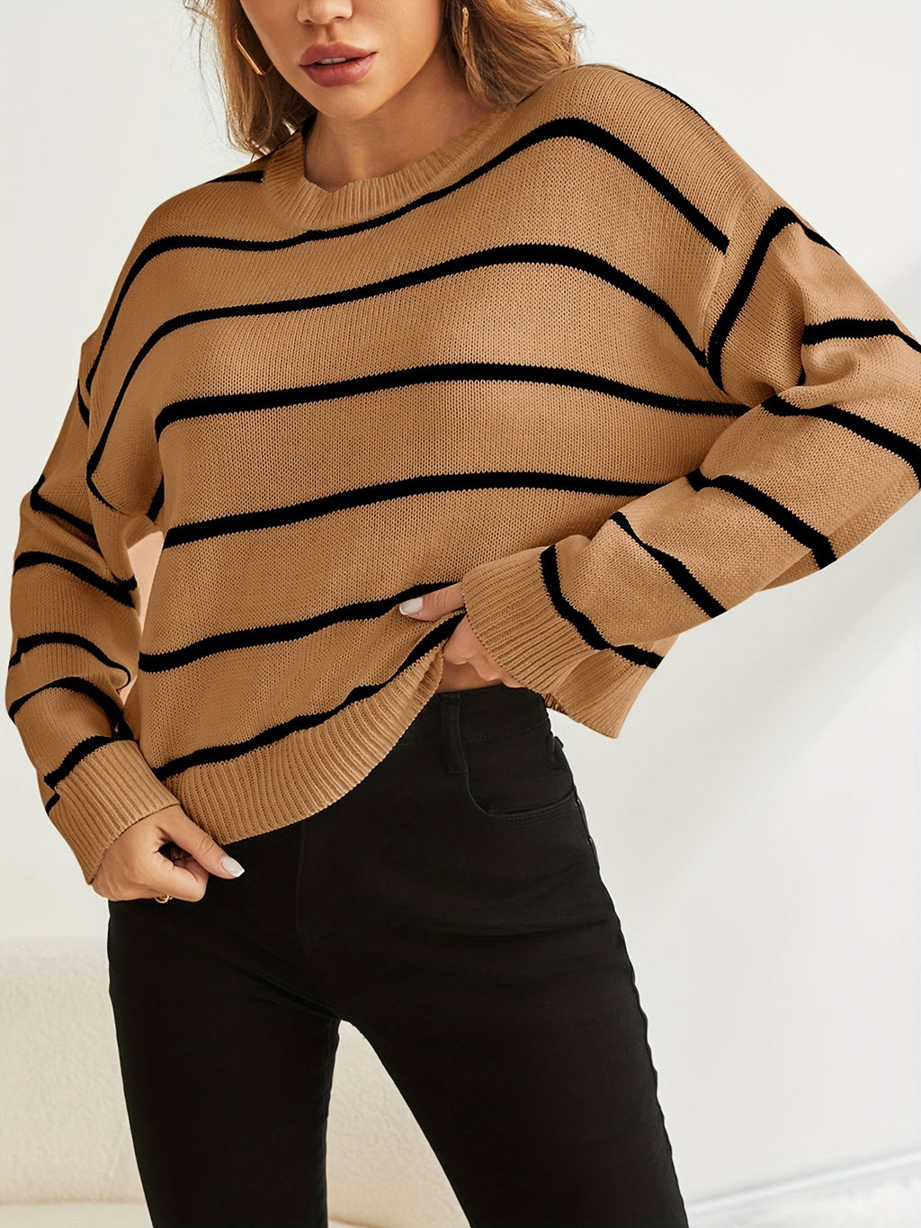 EMMA | Pasiasty sweter z dzianiny