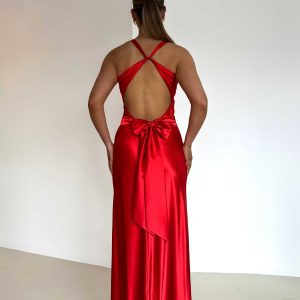Alessara™ Satynowa Sukienka Maxi z Odkrytymi Plecami