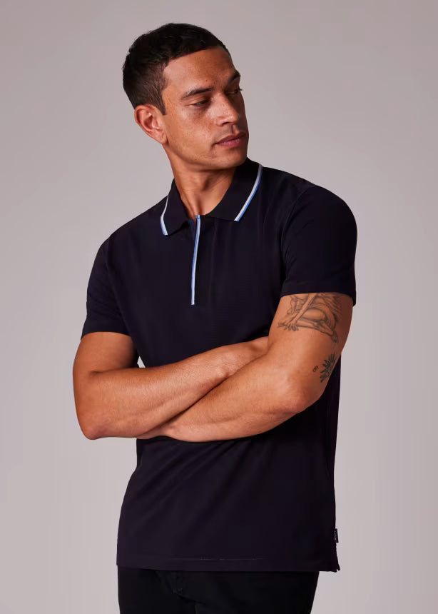 Luca™ polo męskie – czarne z niebieskim akcentem