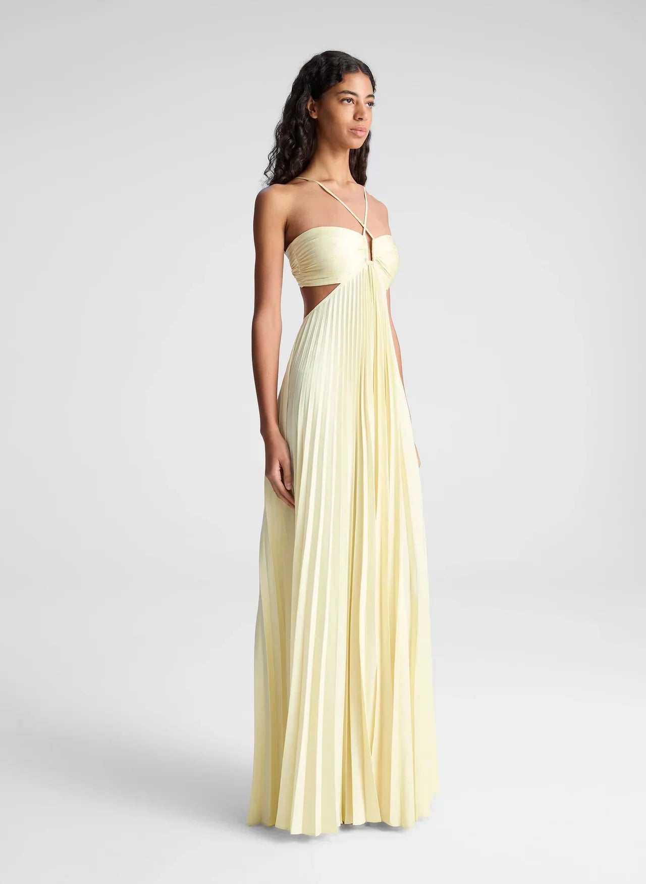 Calleira™ – Satynowa Sukienka Maxi w Kolorze Żółtym