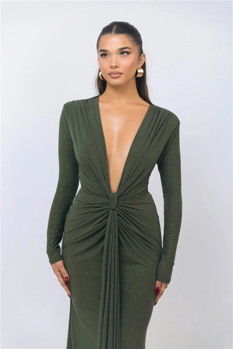 Veronika™ | Błyszcząca Suknia Bodycon z Głębokim Dekoltem