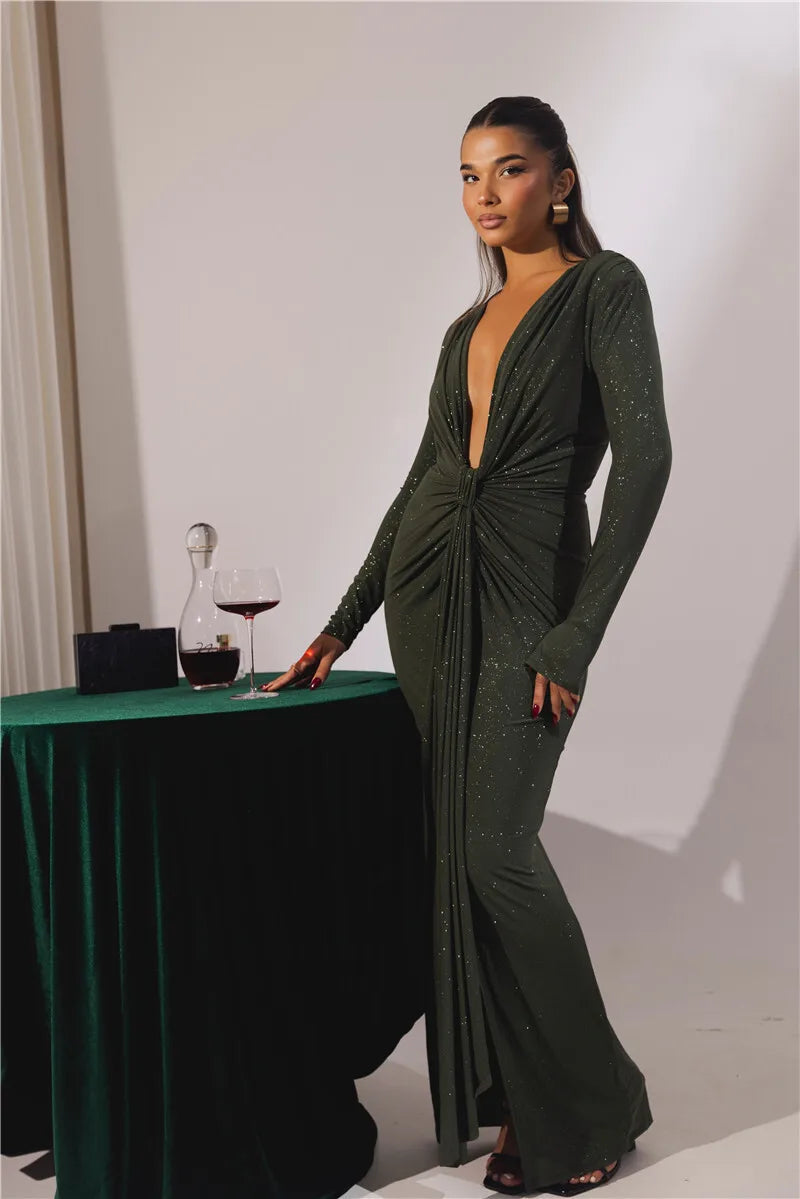 Veronika™ | Błyszcząca Suknia Bodycon z Głębokim Dekoltem