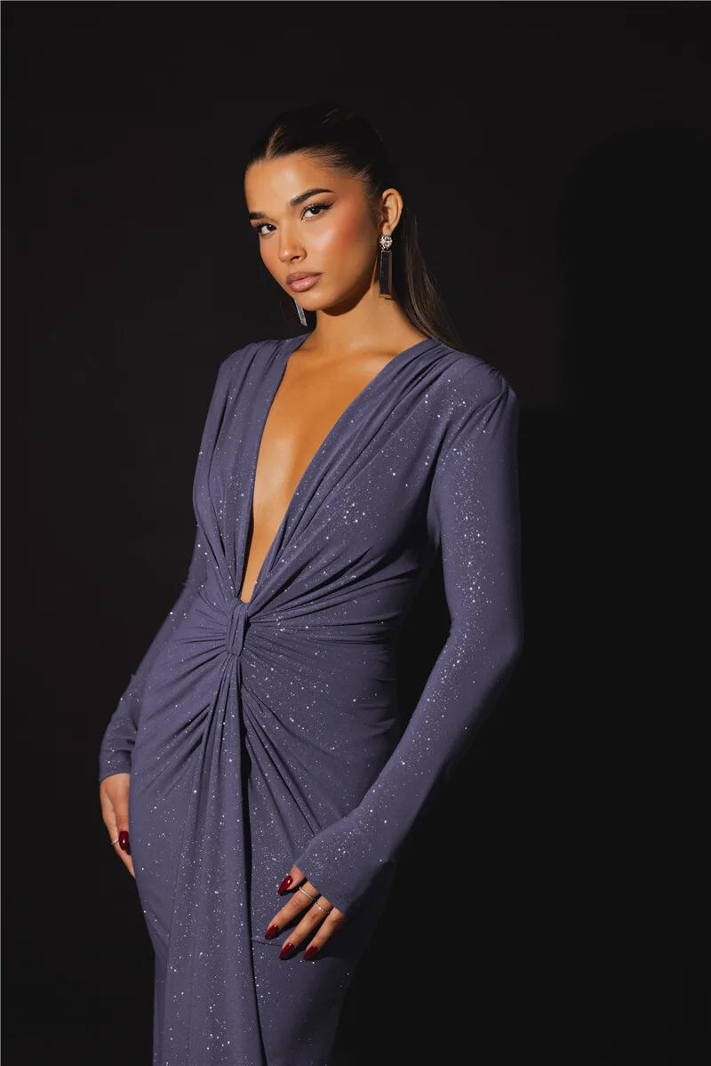 Veronika™ | Błyszcząca Suknia Bodycon z Głębokim Dekoltem