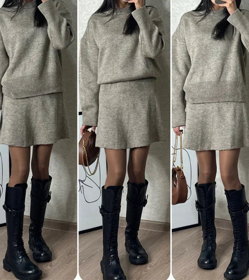 Marie™ Luksusowy Komplet Dzianinowy – Sweter + Spódnica