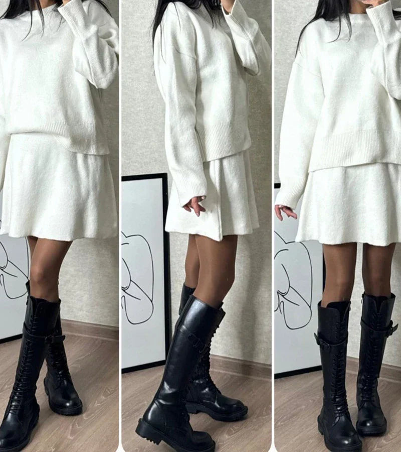 Marie™ Luksusowy Komplet Dzianinowy – Sweter + Spódnica