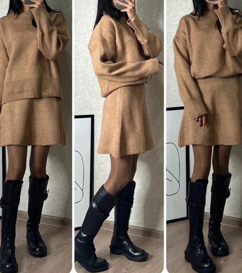 Marie™ Luksusowy Komplet Dzianinowy – Sweter + Spódnica