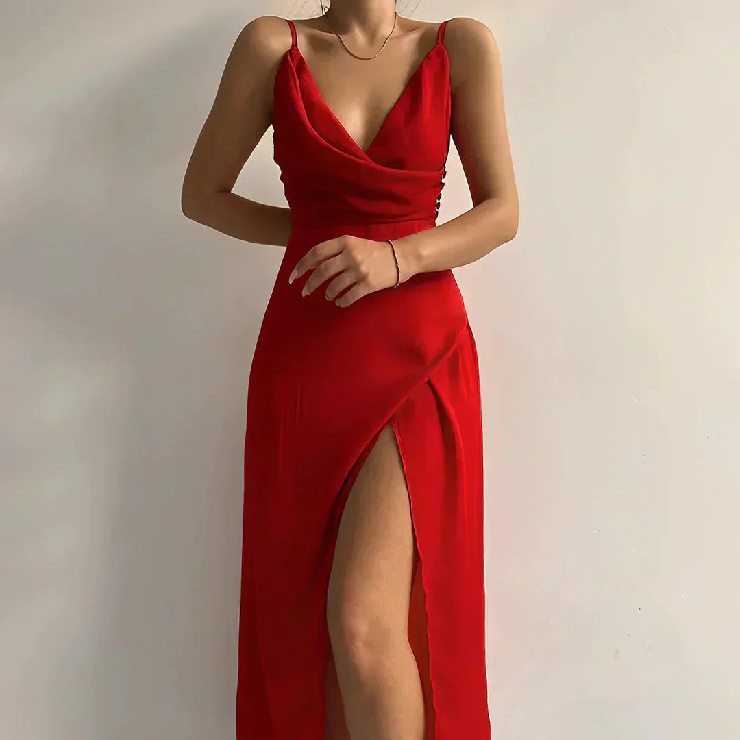 Celestina™ | Satynowa Sukienka Maxi z Dekoltem Wodospadowy