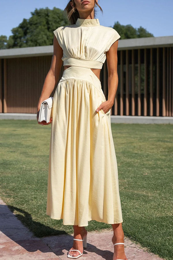 Quincy | Sukienka midi z wycięciem i kieszeniami