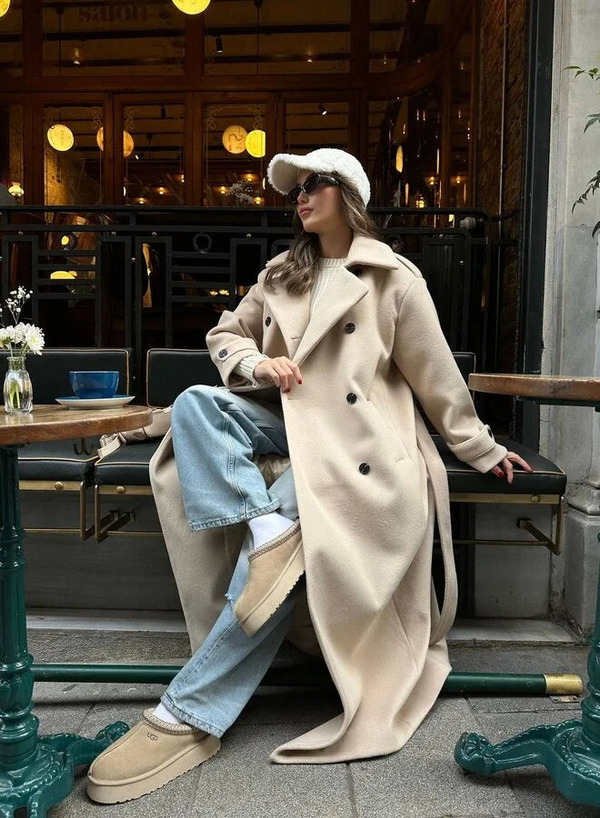 Elegancki długi płaszcz dla kobiet | Stylowy design - ciepła zimowa kurtka