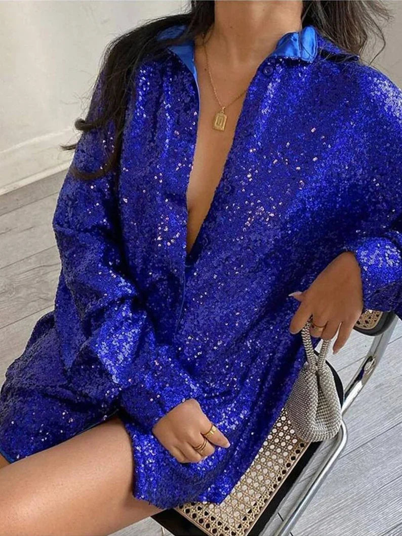 Glimara™ – Błyszcząca Koszula Oversize z Efektem Glam