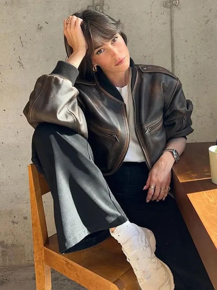 Loïs | Vintage bomber z efektem stonewash