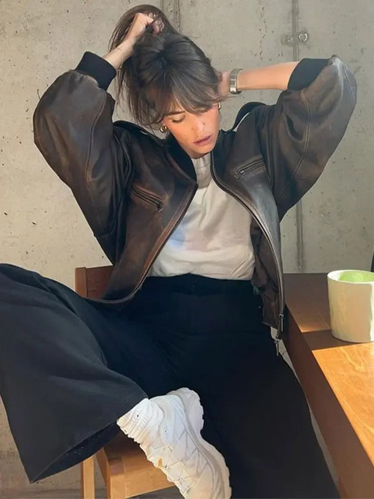 Loïs | Vintage bomber z efektem stonewash