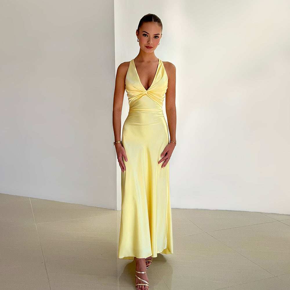 Alessara™ Satynowa Sukienka Maxi z Odkrytymi Plecami