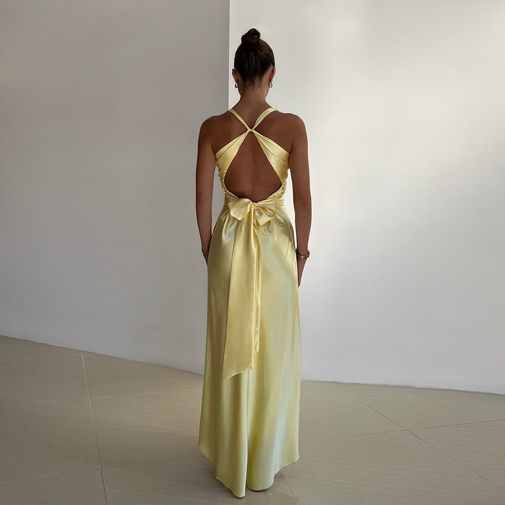 Alessara™ Satynowa Sukienka Maxi z Odkrytymi Plecami