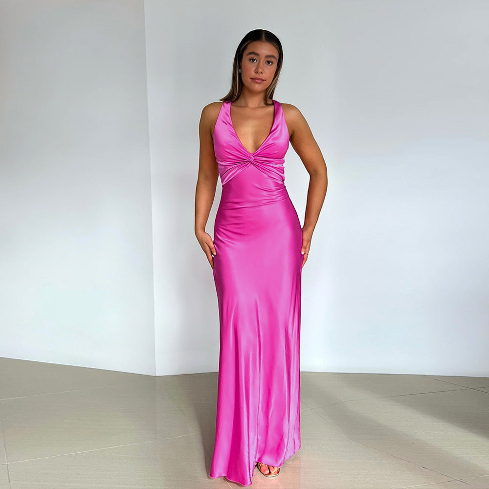 Alessara™ Satynowa Sukienka Maxi z Odkrytymi Plecami