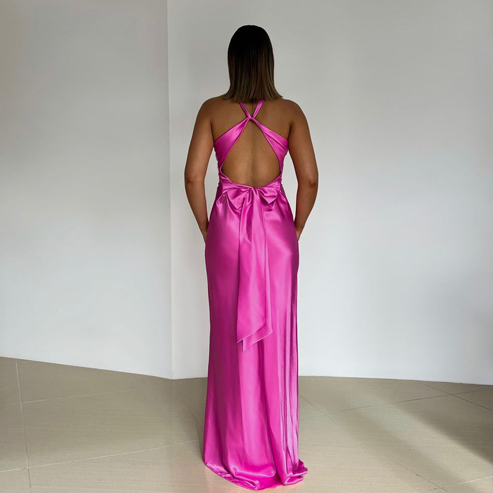 Alessara™ Satynowa Sukienka Maxi z Odkrytymi Plecami